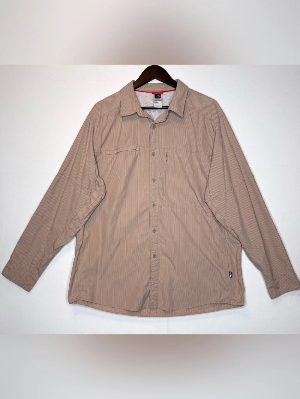 The North Face Men's XL orange Gray Striped Long Sleeve Hiking Shirt Gorpcore
